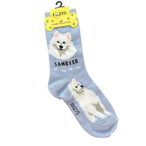 Foozys Samoyed Print Crew Light Blue Socks Women’s One Size